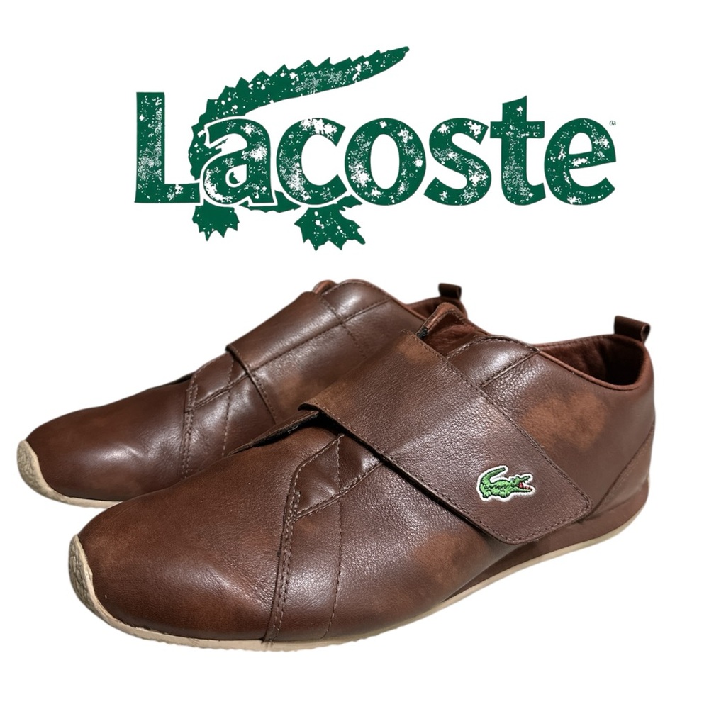 198. Lacoste 🐊 Brown Leather Sneakers with Cross-Over Strap